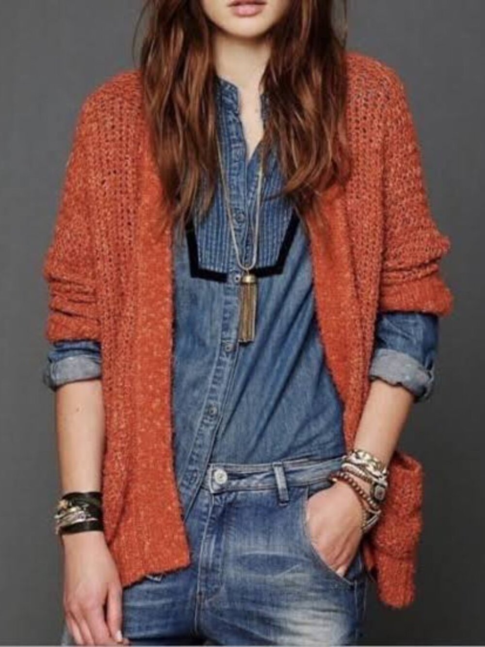 Free People Burnt Orange Knit Cardigan